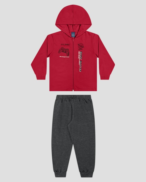 Conjunto Bebê Menino Jaqueta Estampa Game e Calça - ReiRex - Vermelho