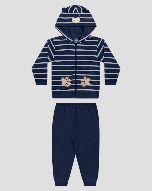 Conjunto Bebê Menino Jaqueta Listrada com Calça - ReiRex - Azul-217531cd-3ff1-4033-a04f-f3981871c660