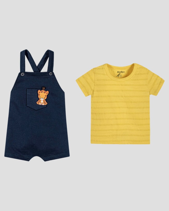 Conjunto Bebê Menino Jardineira e Camiseta ReiRex Amarelo-0519605c-79ea-401a-82fb-2183b61956b4