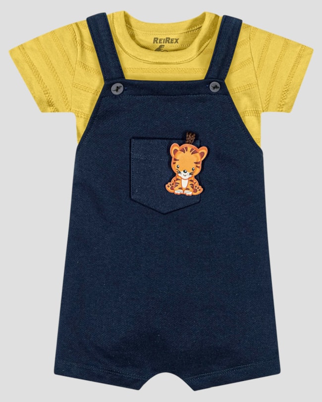Conjunto Bebê Menino Jardineira e Camiseta ReiRex Amarelo-dd398681-281b-4d3f-828d-8409593dfedb