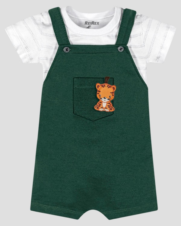 Conjunto Bebê Menino Jardineira e Camiseta ReiRex Branco