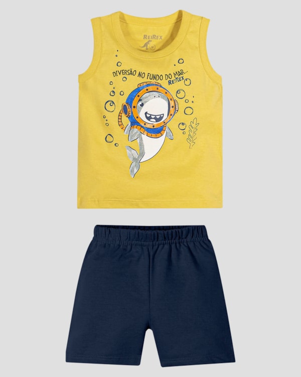 Conjunto Bebê Menino Regata com Estampa e Bermuda ReiRex Amarelo