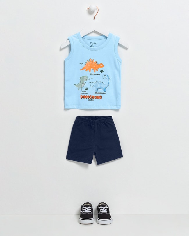 Conjunto Bebê Regata Estampa Dino e Bermuda - ReiRex - Azul-1367ca69-1a48-4156-a289-31a1ad4d42ed