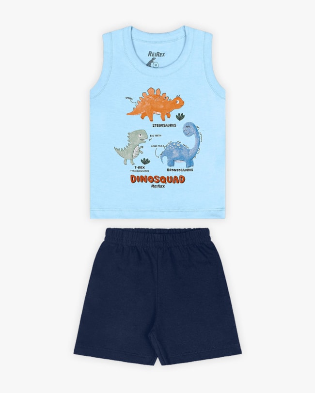 Conjunto Bebê Regata Estampa Dino e Bermuda - ReiRex - Azul-d1505d1c-c078-40d4-8480-889a34fe0a09