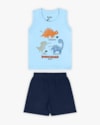 Conjunto Bebê Regata Estampa Dino e Bermuda - ReiRex - Azul-60c28ae0-9c26-4c11-a736-595fe4ddeb5b