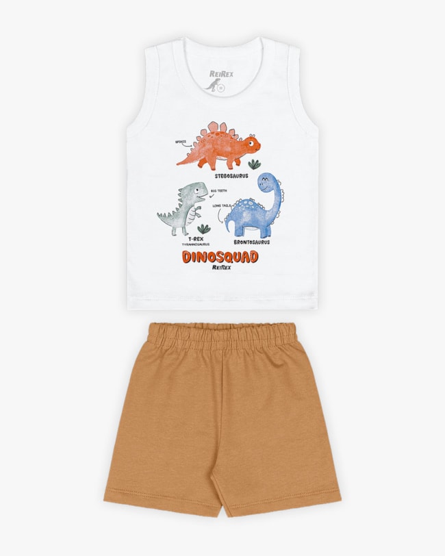 Conjunto Bebê Regata Estampa Dino e Bermuda - ReiRex - Branco-353a886f-90f5-4fcb-949d-92ada069d4bd