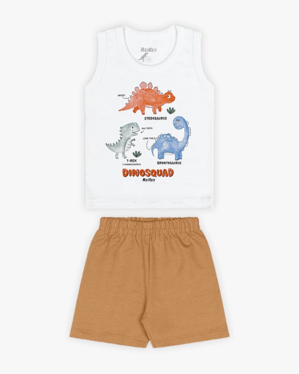 Conjunto Bebê Regata Estampa Dino e Bermuda - ReiRex - Branco