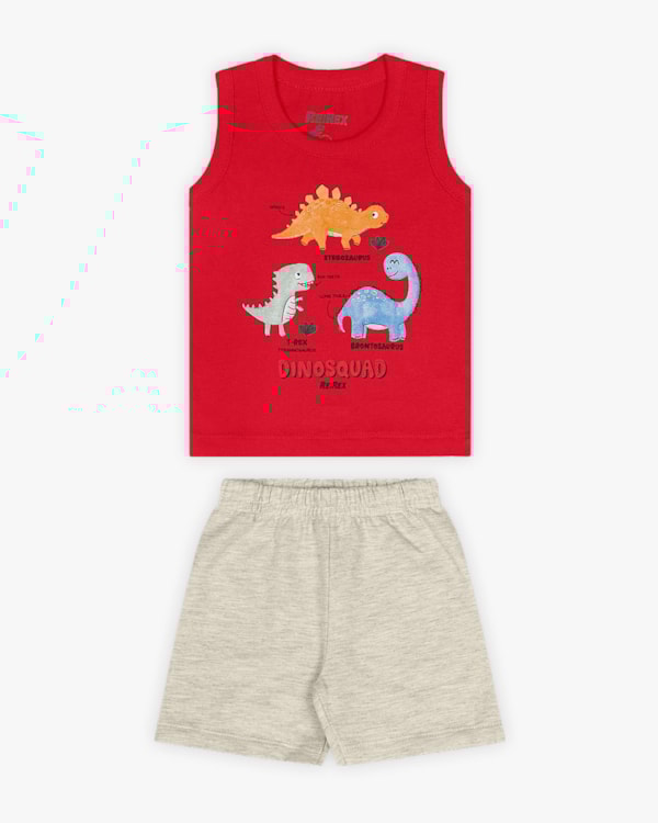 Conjunto Bebê Regata Estampa Dino e Bermuda - ReiRex - Tomato