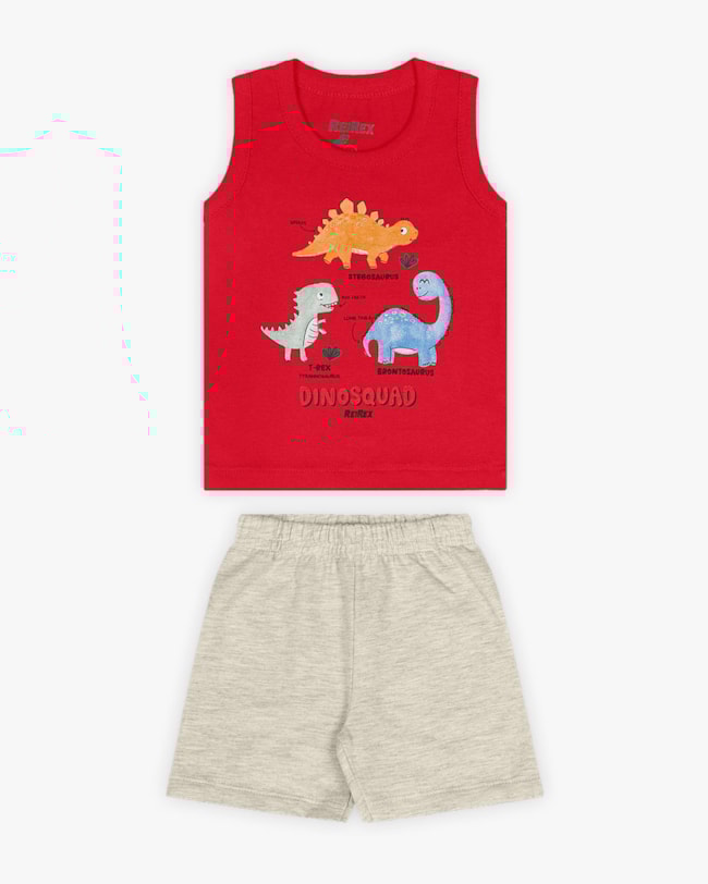 Conjunto Bebê Regata Estampa Dino e Bermuda - ReiRex - Tomato-17e62d23-1259-4bae-8ff3-eb66d392789c