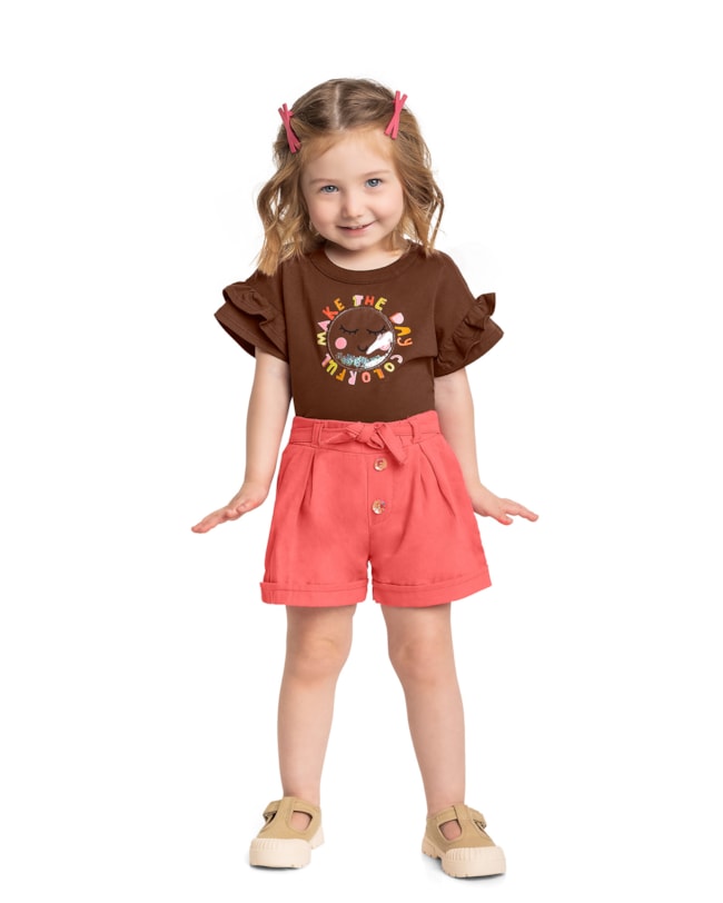 Conjunto Blusa com Babado e Shorts Menina Kely Kety Chocolate-e6bc08ed-3ed4-4d1f-97b6-73dc35b7a7ac