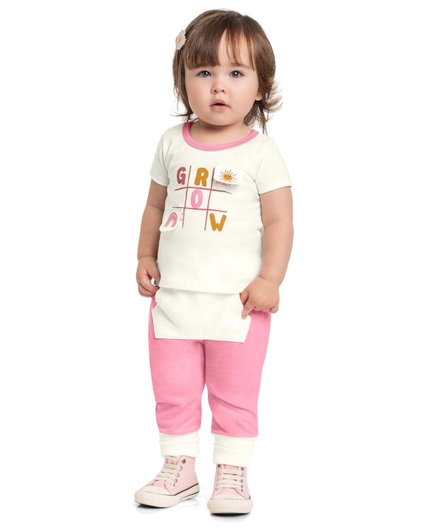 Conjunto Blusa e Calça Bebê Menina Kely Kety M Natural