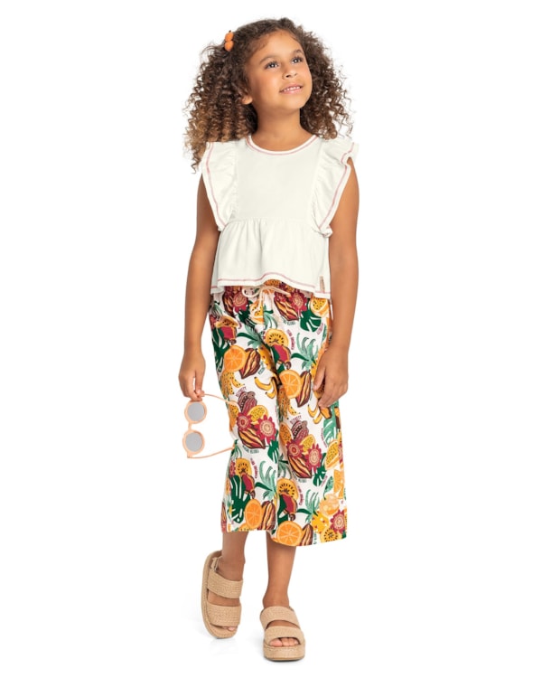 Conjunto Blusa e Calça Pantacourt Menina Kely Kety