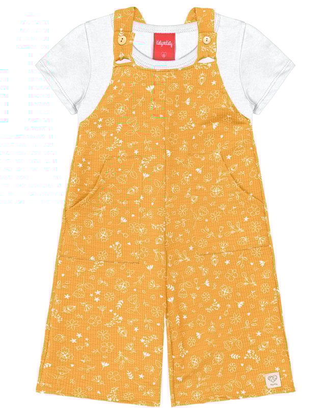 Conjunto Blusa e Jardineira Estampada Menina Kely Kety 01 Natural-d83610e4-301f-4327-ac8b-521a52ef2138