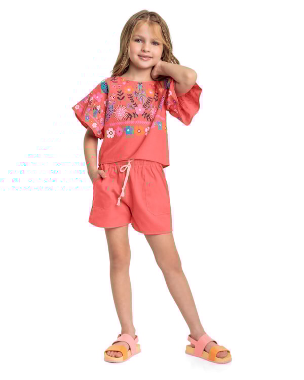 Conjunto Blusa e Shorts em Tecido Menina Kely Kety