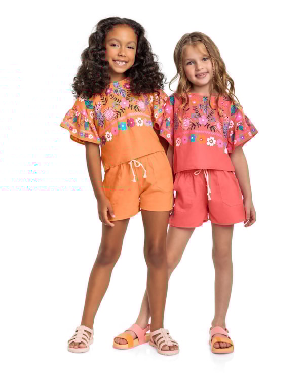 Conjunto Blusa e Shorts em Tecido Menina Kely Kety