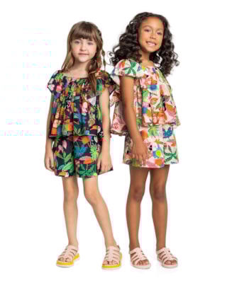 Conjunto Blusa e Shorts Estampado Menina Kely Kety