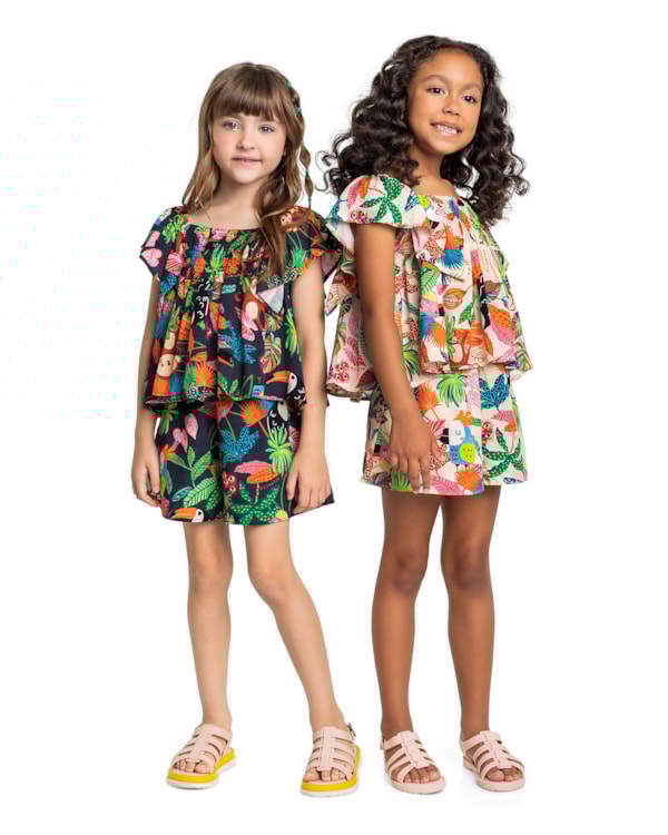 Conjunto Blusa e Shorts Estampado Menina Kely Kety