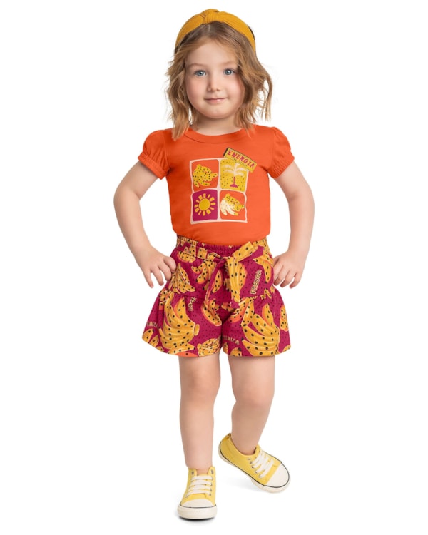 Conjunto Blusa e Shorts Estampado Menina Kely Kety
