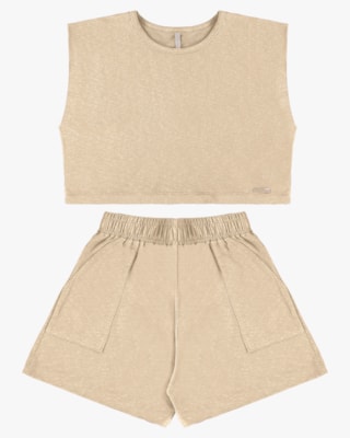Conjunto Blusa e Shorts Moletinho Flamê - Cereja Rosa - Deserto