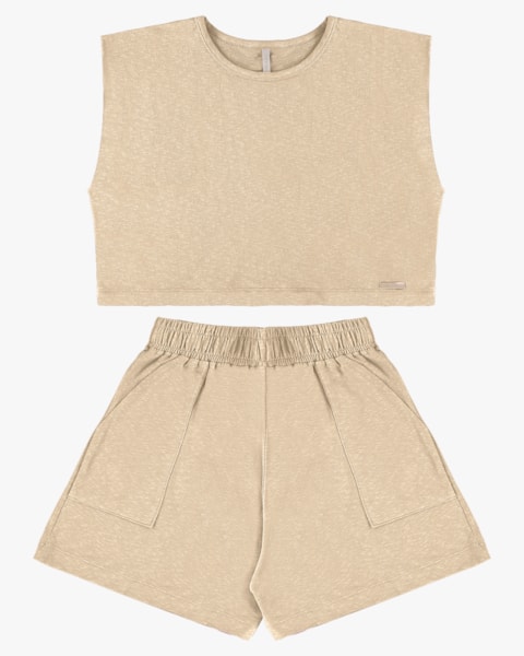 Conjunto Blusa e Shorts Moletinho Flamê - Cereja Rosa - Deserto