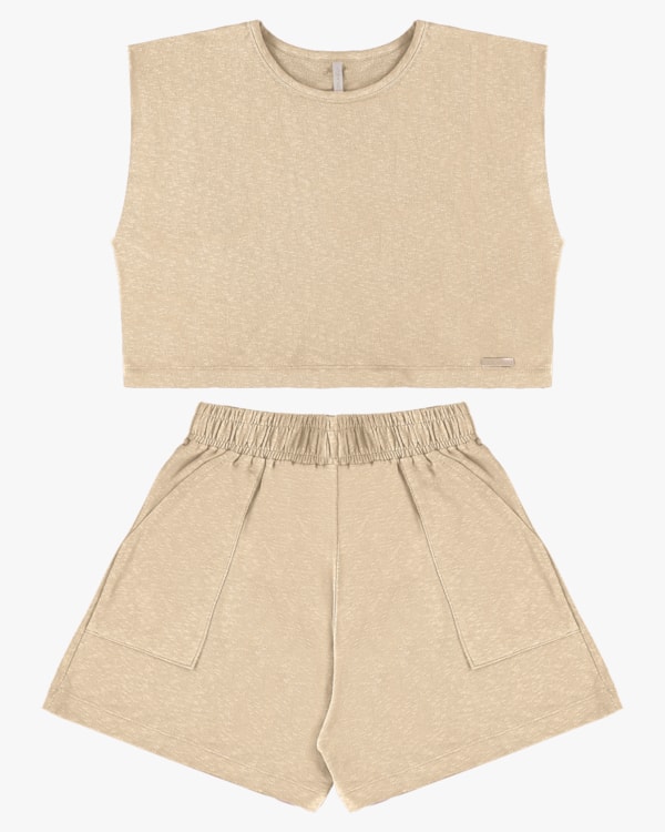 Conjunto Blusa e Shorts Moletinho Flamê - Cereja Rosa - Deserto