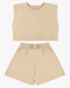 Conjunto Blusa e Shorts Moletinho Flamé - Cereja Rosa - Deserto P-2858c018-2916-4fc1-9382-f498d75f8af9