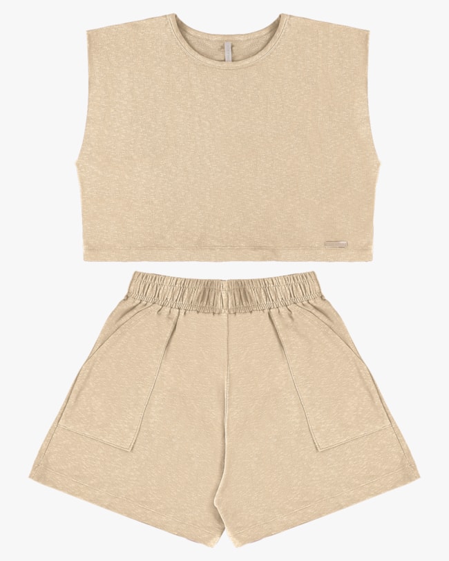 Conjunto Blusa e Shorts Moletinho Flamé - Cereja Rosa - Deserto P-b7850ded-c4f5-4575-87bc-b3e243641186