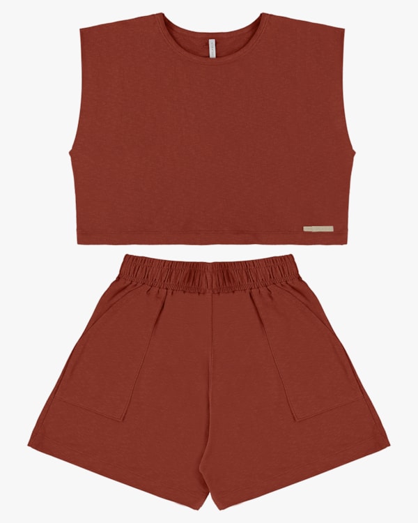 Conjunto Blusa e Shorts Moletinho Flamê - Cereja Rosa - Ferrugem