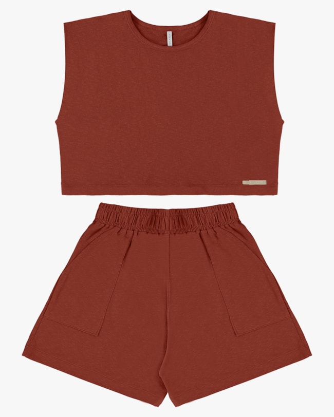 Conjunto Blusa e Shorts Moletinho Flamê - Cereja Rosa - Ferrugem-3e9dc62a-440f-4cda-9d54-6a920677f995