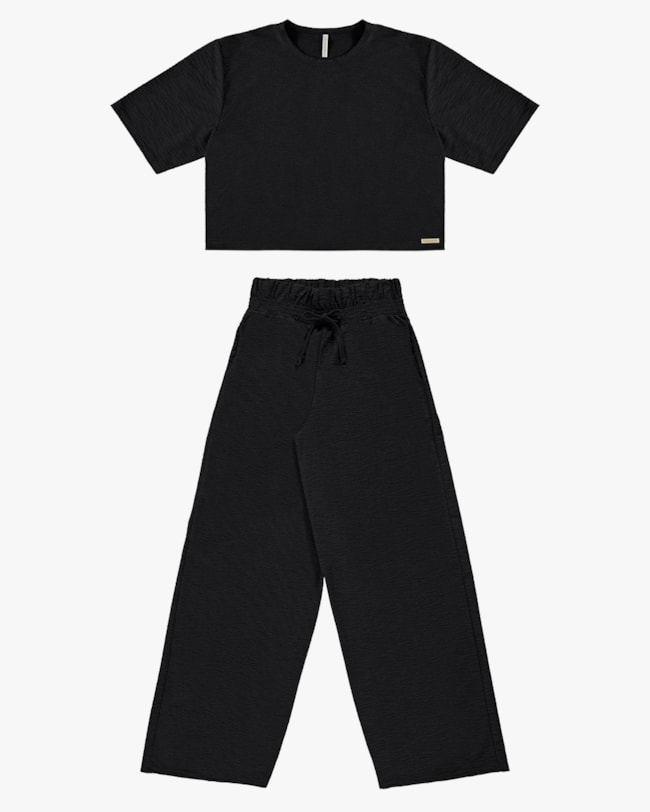 Conjunto Blusa e Wide Leg em Moletinho - Cereja Rosa - Preto G-071a6fdd-cd2d-4878-935b-82e312dfa798