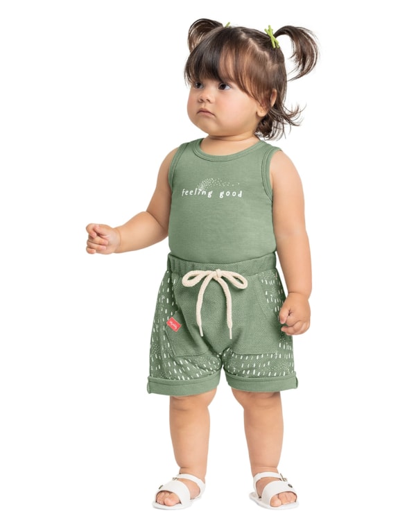 Conjunto Body e Shorts Bebê Menina Kely Kety Salvia