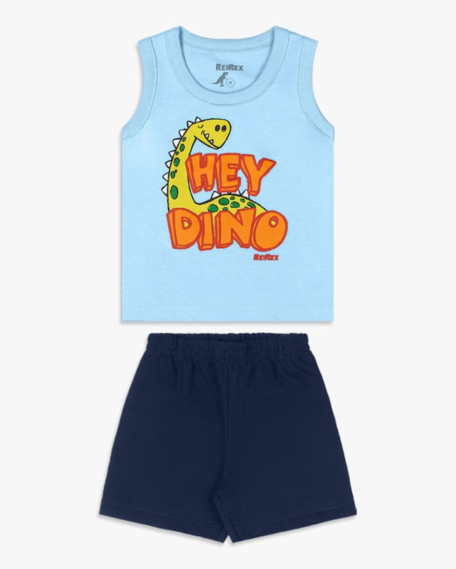 Conjunto Curto Bebê Menino com Estampa Dino - ReiRex - Azul Soft-d89982fe-56e9-433d-a8b9-7dc673fa7cd5