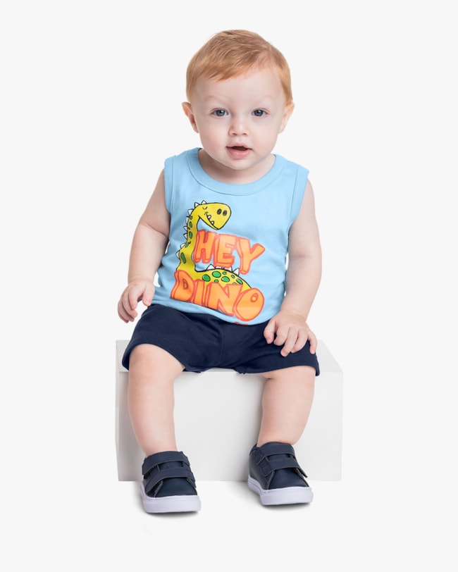 Conjunto Curto Bebê Menino com Estampa Dino - ReiRex - Azul Soft-3e17b64f-c7d0-4303-acc5-8be20946b4a5