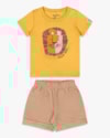 Conjunto Curto Bebê Menino com Estampa Leãozinho - ReiRex - Mostarda-196bf789-3a47-455f-a940-8afd639472a7
