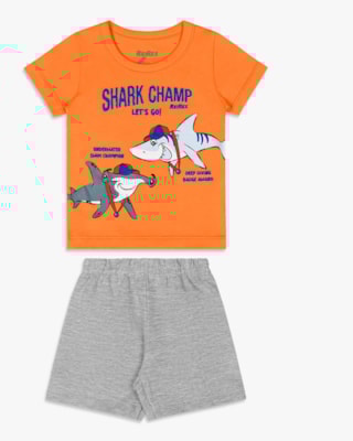 Conjunto Curto Bebê Menino com Estampa Tubarão - ReiRex - Nectarine