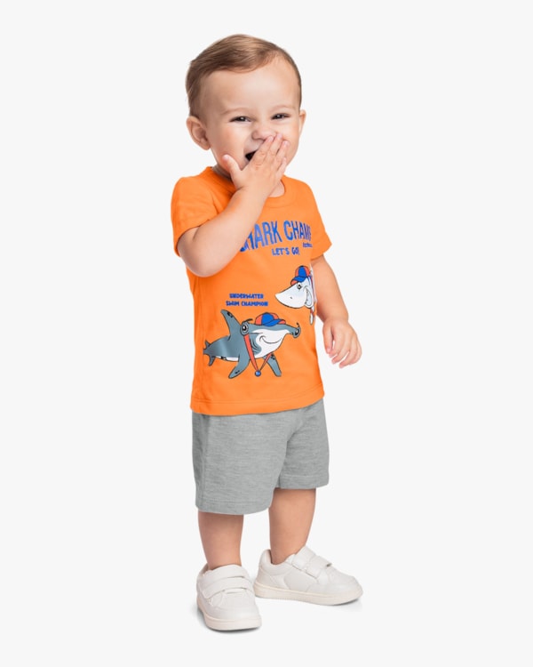 Conjunto Curto Bebê Menino com Estampa Tubarão - ReiRex - Nectarine