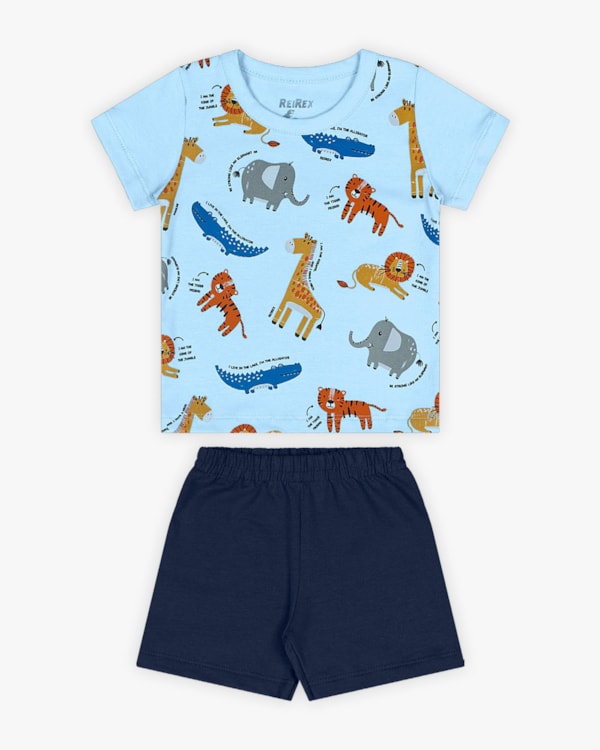 Conjunto Curto Bebê Menino Estampa Animais - ReiRex - Azul