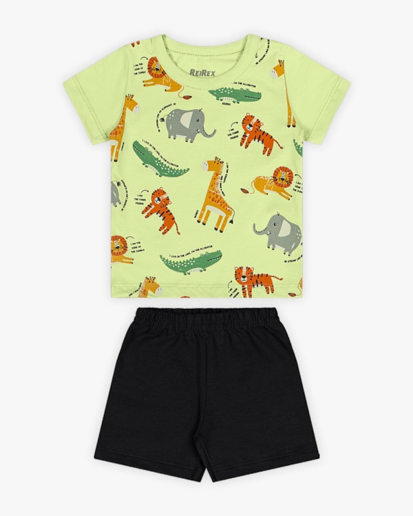 Conjunto Curto Bebê Menino Estampa Animais - ReiRex - Matcha