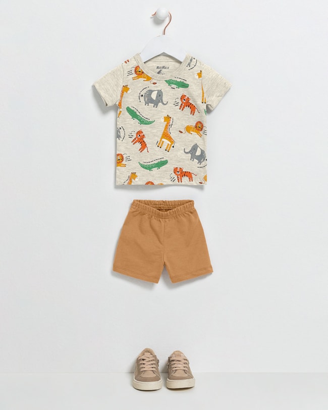 Conjunto Curto Bebê Menino Estampa Animais - ReiRex - Mescla-427c0243-635e-40cc-92e3-389a834525dd