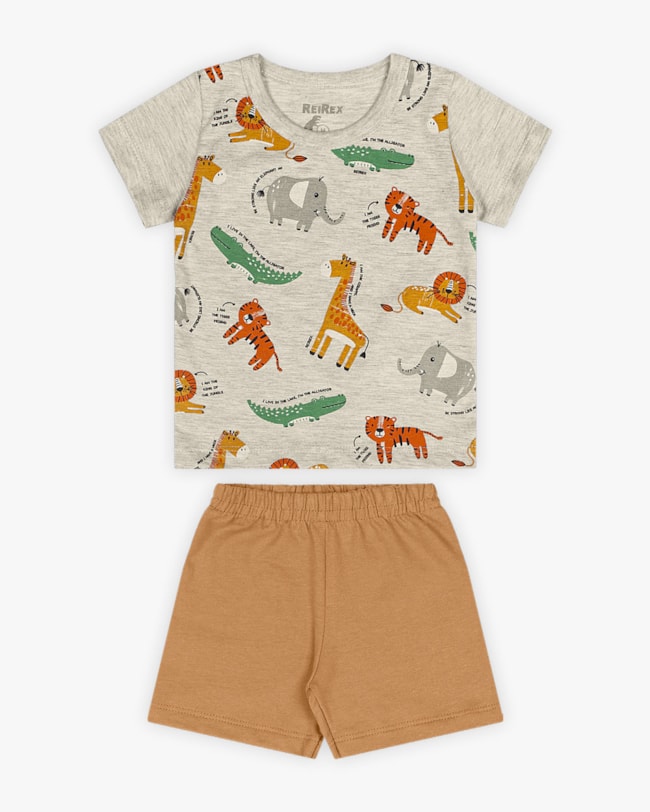 Conjunto Curto Bebê Menino Estampa Animais - ReiRex - Mescla-d6a2b370-3446-466c-8367-7d6ae8ae5890