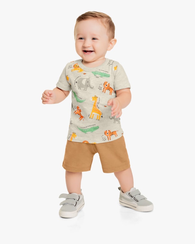 Conjunto Curto Bebê Menino Estampa Animais - ReiRex - Mescla-25585e92-cf6f-42e4-9f79-d21e8b6b5bba