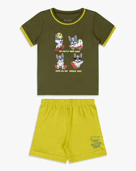Conjunto Curto Bebê Menino Estampa Cachorrinho - ReiRex - Oliveira