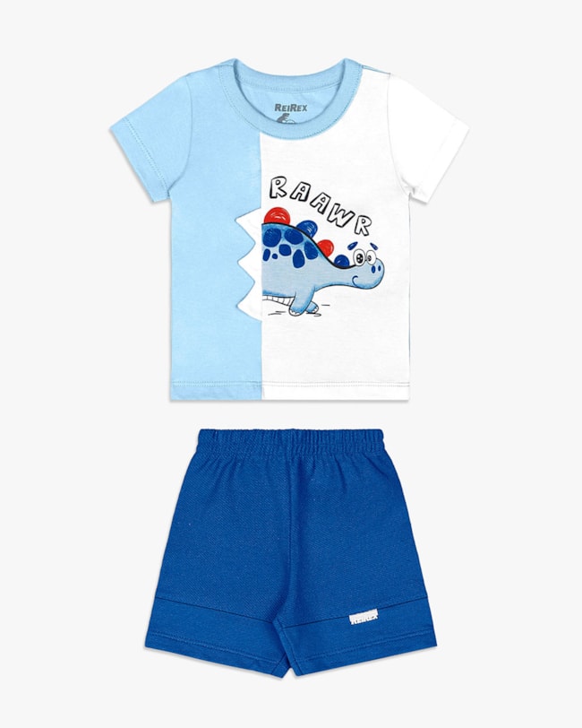 Conjunto Curto Bebê Menino Estampa Interativa - ReiRex - Azul Soft-216af963-e765-4a71-a178-9facdd7ceb1c