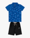 Conjunto Curto Infantil com Camisa Polo Estampada - ReiRex - Azul-1eed101a-db9b-4f01-be1f-02f47a353b0d
