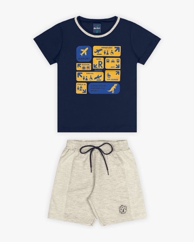 Conjunto Curto Infantil Masculino Estampa Aeroporto - ReiRex - Oxford-96b9eb01-6441-414b-8d63-cf5826d37d9c