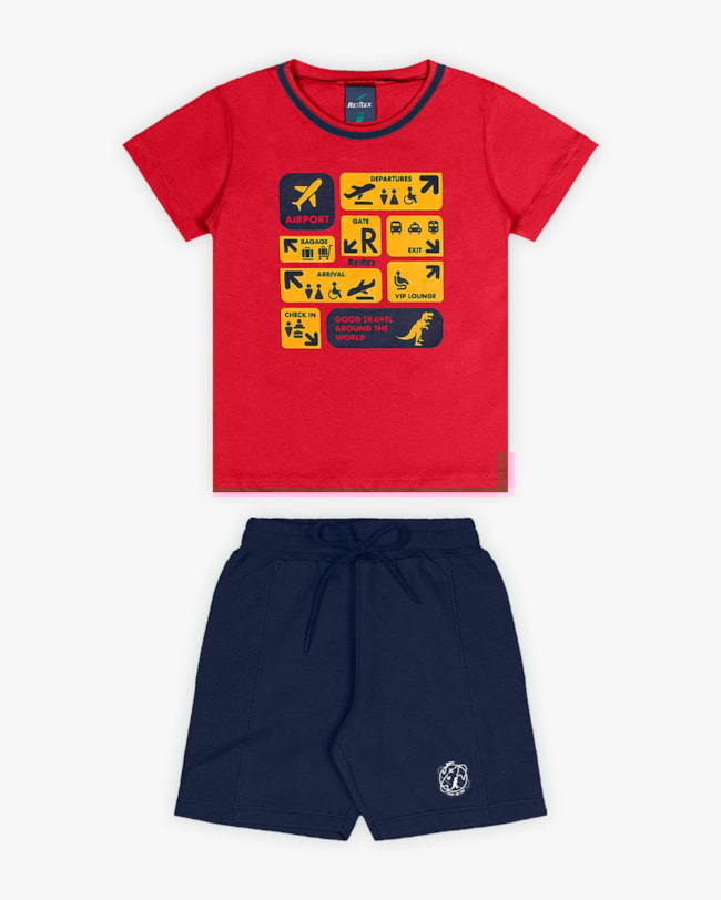 Conjunto Curto Infantil Masculino Estampa Aeroporto - ReiRex - Tomato-fe136fad-dca9-4c87-b94f-a31b64290cf8