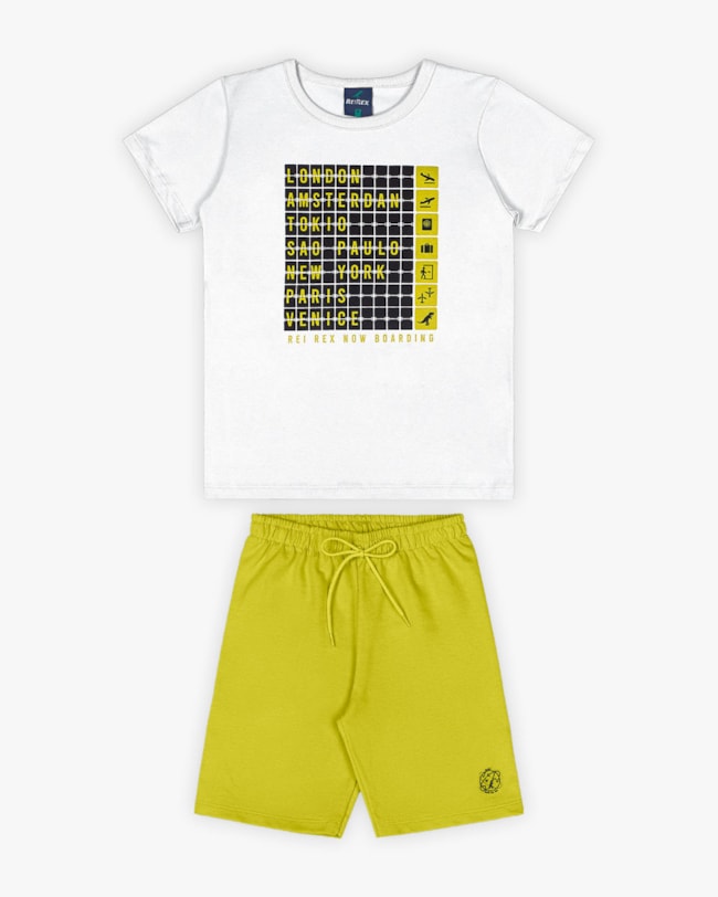 Conjunto Curto Infantil Masculino Estampa Destinos - Rei Rex - Branco-482c4570-6740-46b2-b25a-5a45f07da36a