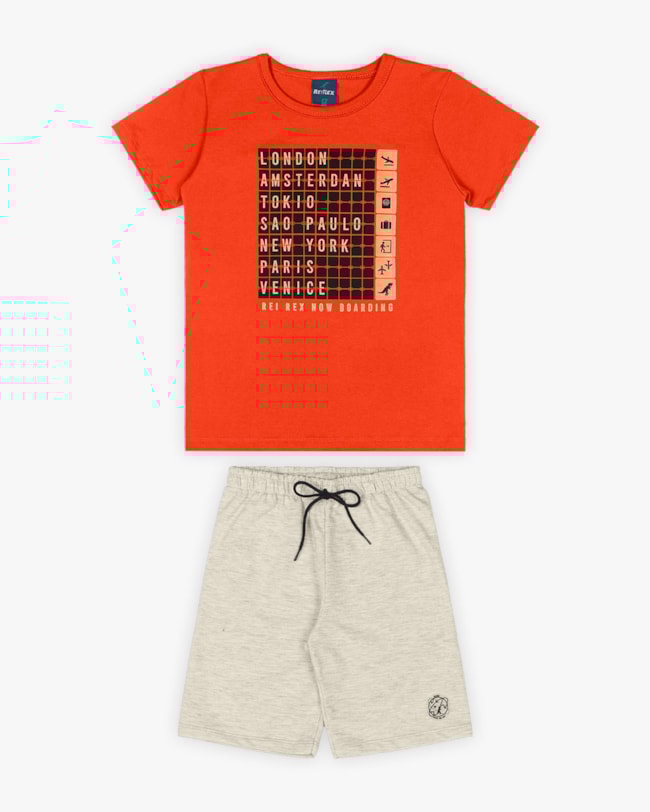 Conjunto Curto Infantil Masculino Estampa Destinos - Rei Rex - Carrot-3b0ffa9e-f080-4730-bf77-51587962b748