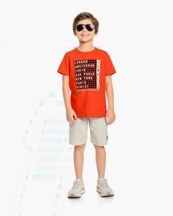Conjunto Curto Infantil Masculino Estampa Destinos - Rei Rex - Carrot
