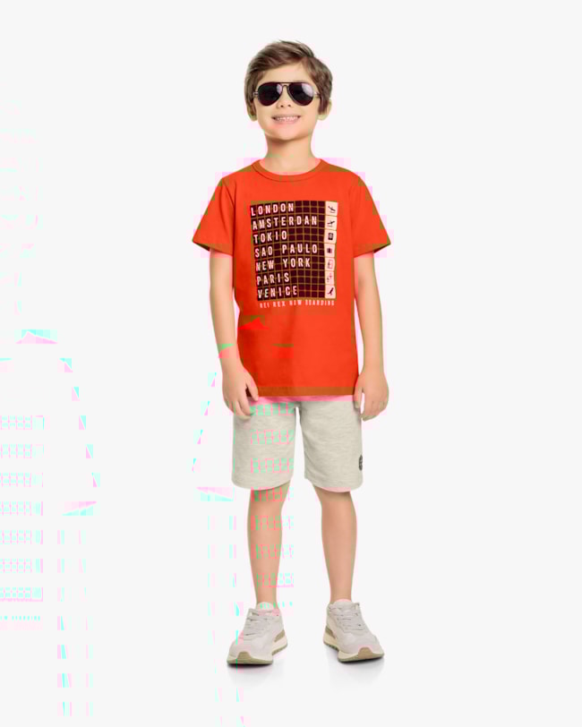 Conjunto Curto Infantil Masculino Estampa Destinos - Rei Rex - Carrot-cea390e1-0e9c-437f-8c02-a209e57e883a